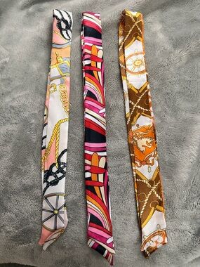 Silk Twilly Scarf Trio - Pink, Multi, Brown